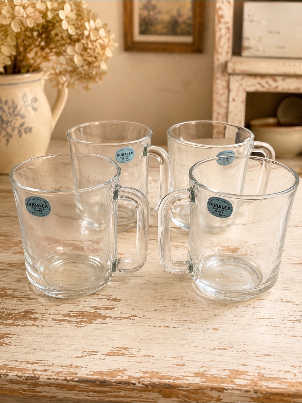 Vintage Duralex Glass Mugs Set of 4 New Old Stock Made in France Tempered Glass